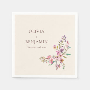 Whimsical Pink Purple Wildflower Boho Wedding Name Napkin