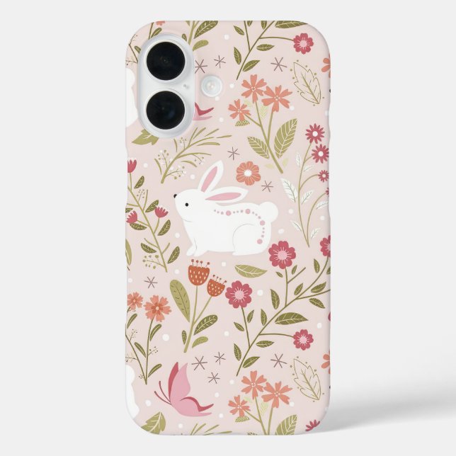 Whimsical Pink Rabbit and Floral Meadow Case-Mate iPhone Case (Back)