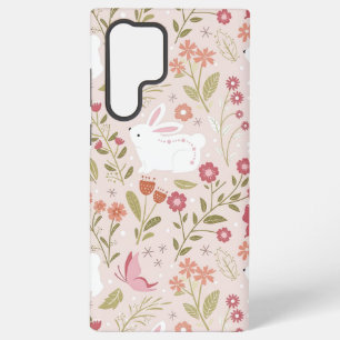 Whimsical Pink Rabbit and Floral Meadow Samsung Galaxy Case