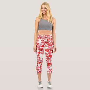 Whimsical pink red cute hearts colorful drawing  capri leggings