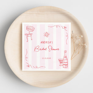 Whimsical Pink & Red Hand Drawn Bridal Shower Napkin