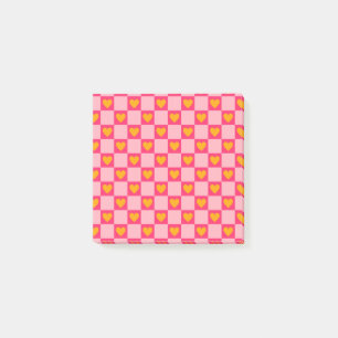 Whimsical Pink Red Heart Chequered Retro Post-it Notes