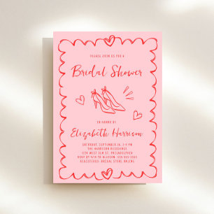 Whimsical Pink Red Wavy Frame Bridal Shower Invitation
