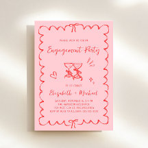 Whimsical Pink Red Wavy Frame Engagement Party