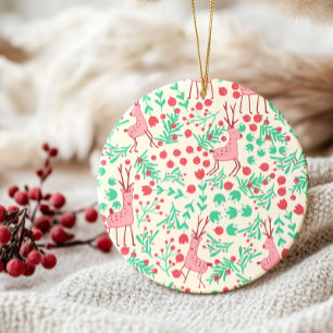 Whimsical Pink Reindeer and Winter Foliage Pattern Favour Tags