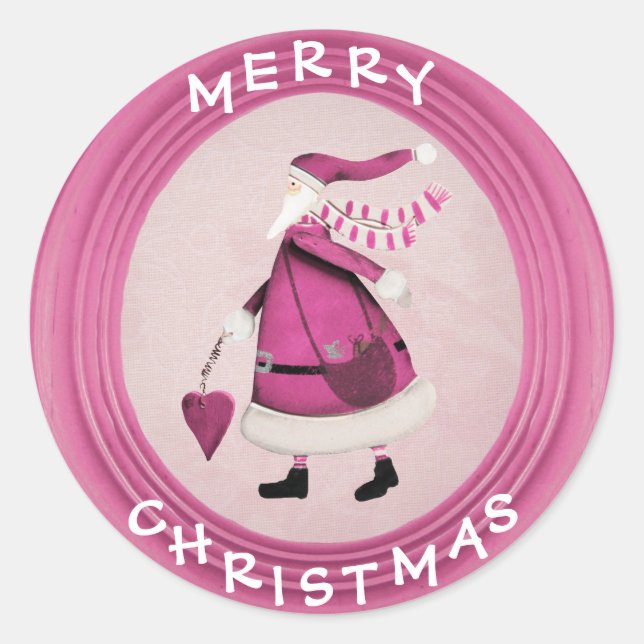 Whimsical Pink Retro Santa Stickers (Front)