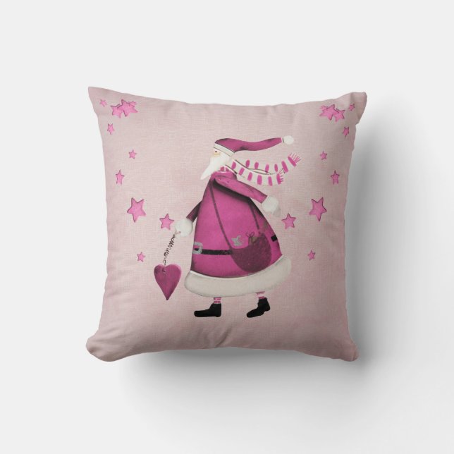 Whimsical Pink Retro Vintage Santa Claus Cushion (Front)