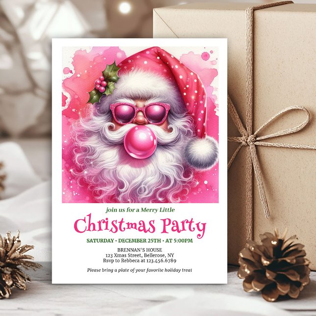 Whimsical Pink Santa Bubble Gum Funny Christmas  Invitation (Whimsical Pink Santa Bubble Gum Funny Christmas Invite

)