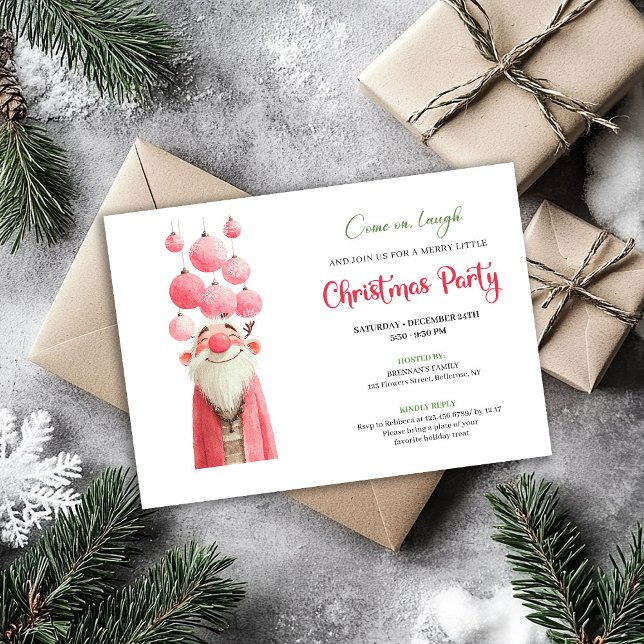 Whimsical pink santa Christmas party invitation  (Whimsical pink santa Christmas party invitation hand drawn

)