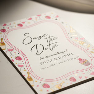Whimsical Pink Save the Date Wedding Design Invitation