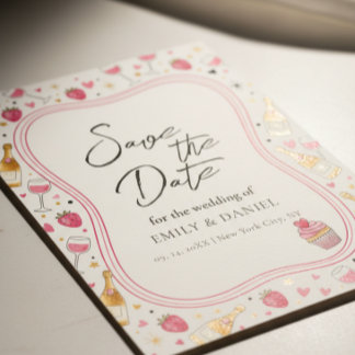 Whimsical Pink Save the Date Wedding Design Invitation