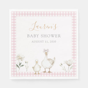 Whimsical Pink Silly Goose Vintage Bow Baby Shower Napkin