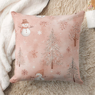 Whimsical Pink Snowman Christmas - Winter (1) Cushion