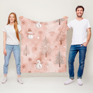 Whimsical Pink Snowman Christmas - Winter (1) Fleece Blanket