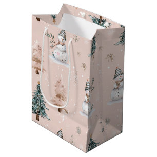 Whimsical Pink Snowman Christmas - Winter (2) Medium Gift Bag