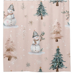 Whimsical Pink Snowman Christmas - Winter (2) Shower Curtain