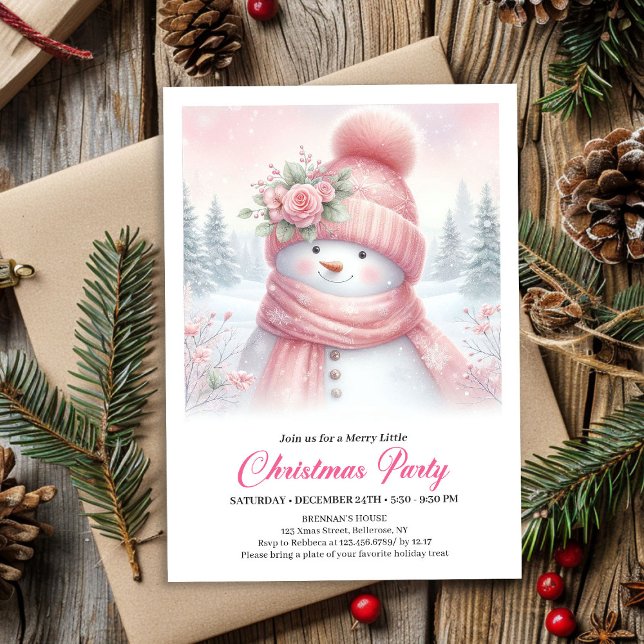 Whimsical Pink Snowman Digital Christmas Invite  (Whimsical Pink Snowman Digital Christmas Invite for Kids)