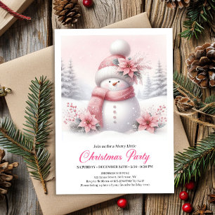 Whimsical Pink Snowman Digital Christmas Invite 