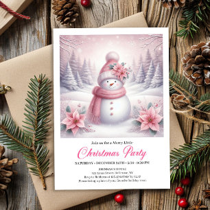Whimsical Pink Snowman Editable Christmas Kids  Invitation