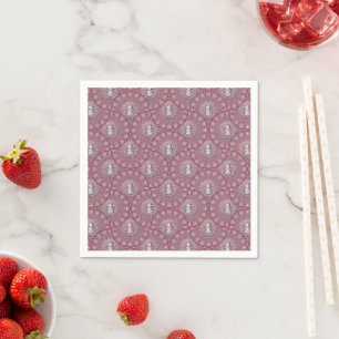 Whimsical Pink Snowman Mandala Ogee Fans Decoupage Napkin