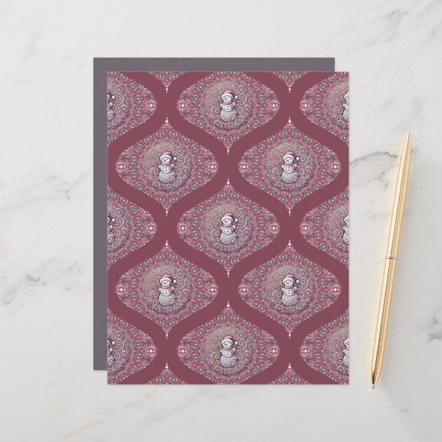 Whimsical Pink Snowman Mandala Ogee Scrapbook (Front/Back In Situ)