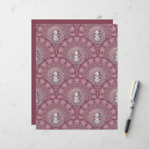 Whimsical Pink Snowman Mandala Scallop Scrapbook