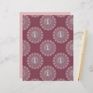 Whimsical Pink Snowman Polka Dot Mandala Scrapbook