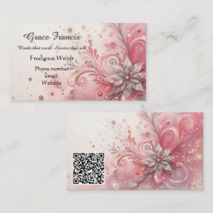 Whimsical Pink Sparkle Freelance Storyteller  Business Card