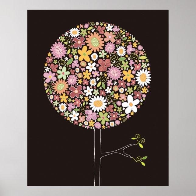Whimsical Pink Spring Flowers Pop Tree Nursery Art Poster (Front)