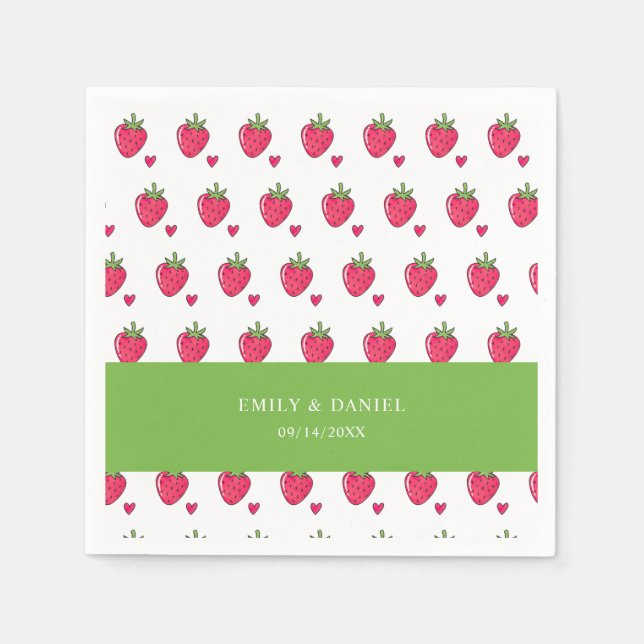 Whimsical Pink Strawberry Wedding Napkins (Front)