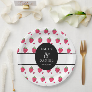 Whimsical Pink Strawberry Wedding Paper Plate
