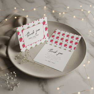 Whimsical Pink Strawberry wedding Thank You Card