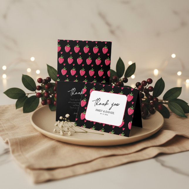 Whimsical Pink Strawberry wedding Thank You Card (Creator Uploaded)
