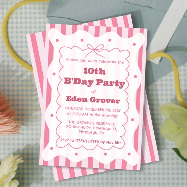 Whimsical Pink Stripes Birthday Invitation (Creator Uploaded)