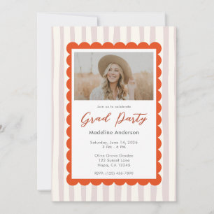 Whimsical Pink Stripes Graduation Party Photo Invitation