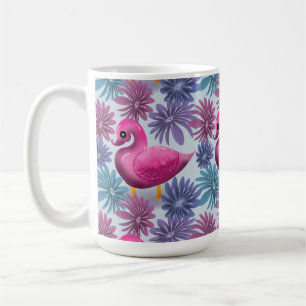 Whimsical Pink Swan: Pastel Floral Dream Pattern Coffee Mug