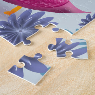 Whimsical Pink Swan: Pastel Floral Dream Pattern Jigsaw Puzzle