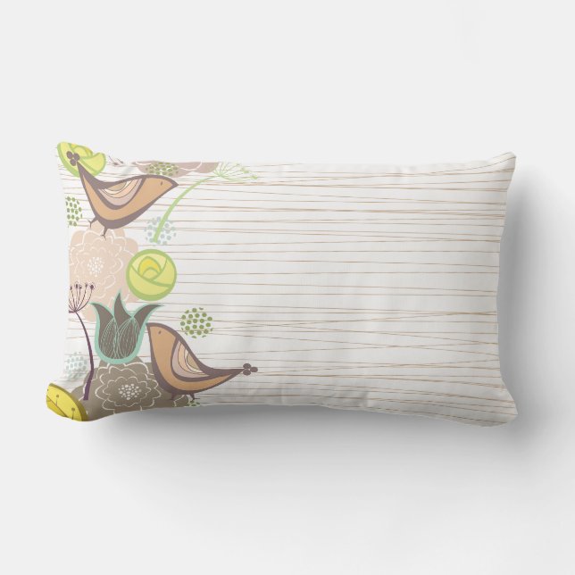 Whimsical Pink Sweet Birds Floral Garden Cushion (Front)