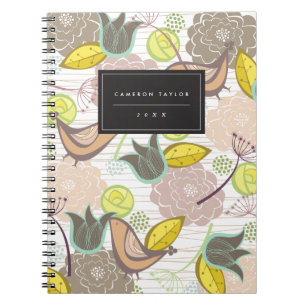 Whimsical Pink Sweet Birds Floral Garden Potpourri Notebook