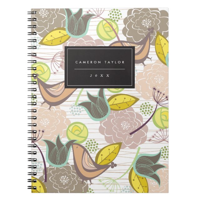 Whimsical Pink Sweet Birds Floral Garden Potpourri Notebook (Front)