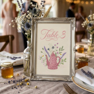 Whimsical Pink Teapot Bridal TeaParty Table Number