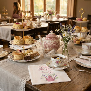 Whimsical Pink Teapot Wildflower Bridal Tea Party Napkin