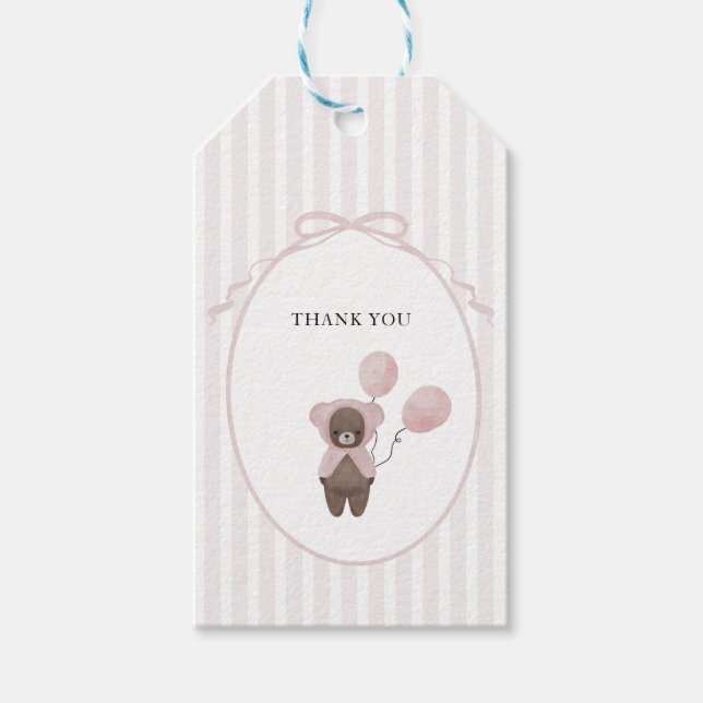 Whimsical pink teddy bear gift tags (Front)