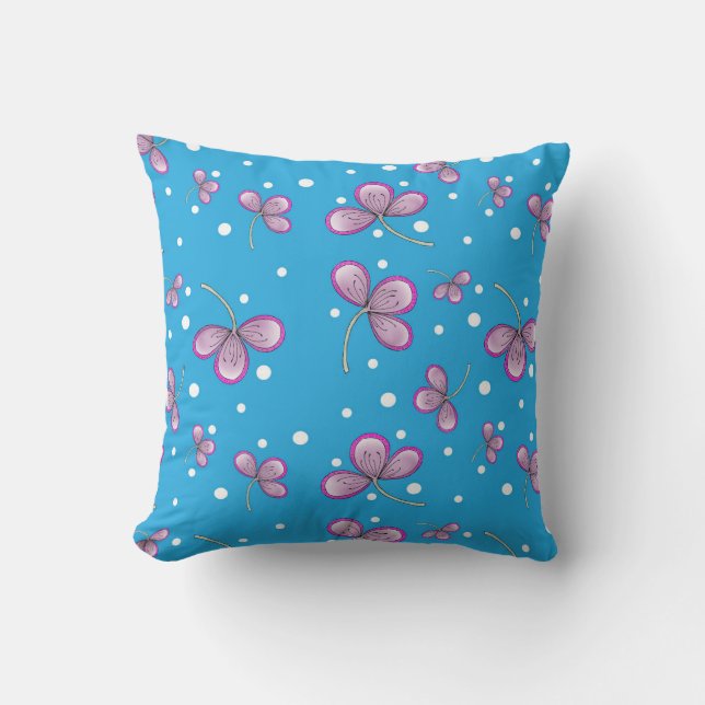 Whimsical Pink Three-Petal Throw Pillow (Front)