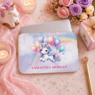 Whimsical Pink Unicorn Girl Birthday Laptop Sleeve
