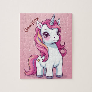 Whimsical Pink Unicorn Personalised Kids Jigsaw Puzzle