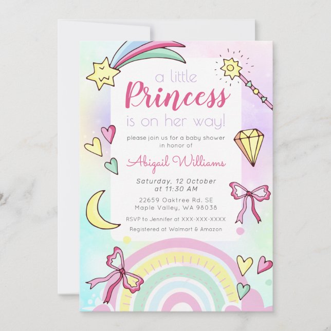 Whimsical Pink/Violet Princess Baby Girl Shower Invitation (Front)