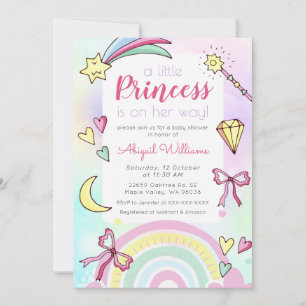 Whimsical Pink/Violet Princess Baby Girl Shower Invitation