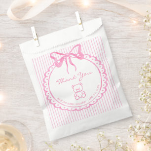 Whimsical Pink Watercolor Bow Stripe Baby Shower Favour Bags