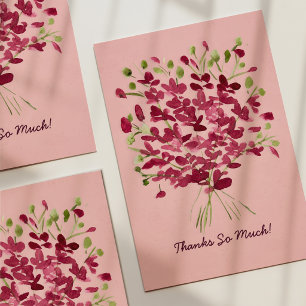 Whimsical Pink Watercolor Floral Bouquet Thank You Card